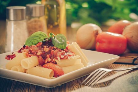 Penne pasta with tomato sauceの写真素材