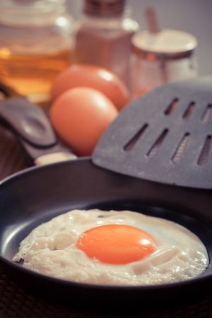 Fried egg on a frying pan-Filtered Imageの写真素材
