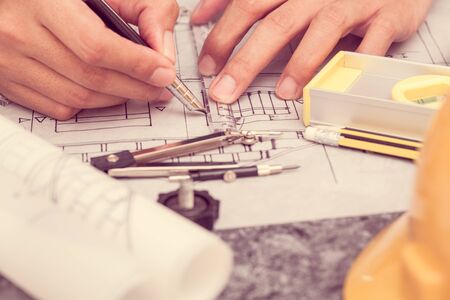Architectural design and project blueprints drawingsの写真素材