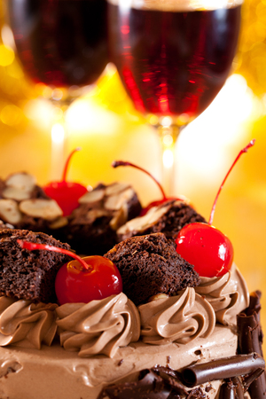 Chocolate cake with red cheeryの写真素材