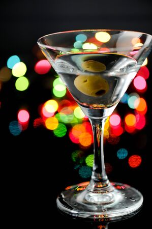 Martini with green olives in barの写真素材
