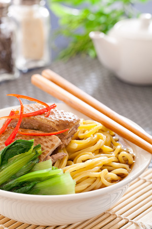 Asian roasted duck noodle soupの写真素材