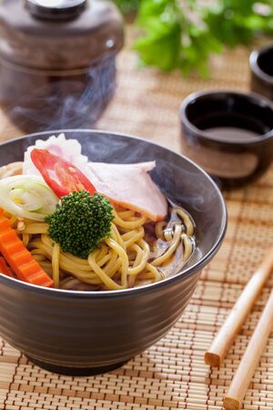 japanese tonkotsu ramen with miso soupの写真素材