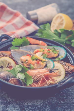 Delicious spicy roasted mix seafoodの写真素材