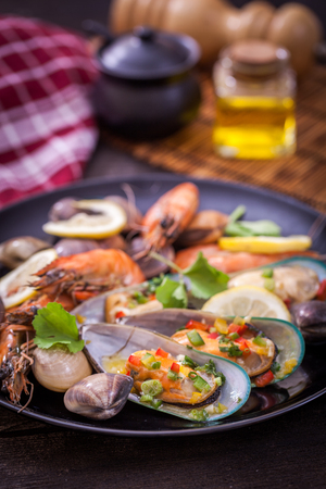 Delicious spicy roasted mix seafoodの写真素材