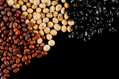 Dried grains collection on black background.の写真素材