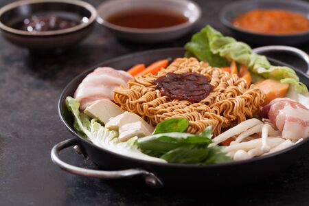 Hot noodles kimchi ramen,Korean cuisineの写真素材