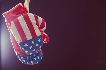 American flag print on boxing glovesの写真素材