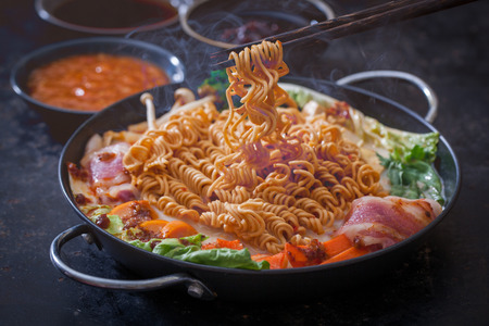 Hot noodles kimchi ramen,Korean cuisineの写真素材