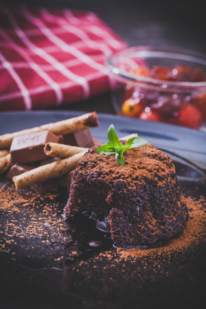 Homemade chocolate Lava cake dessertの写真素材