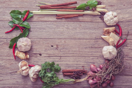 Frame of cooking herbs and spiceの写真素材