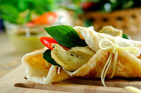 Green chicken curry with roti,Asian cuisineの写真素材