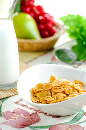 Cornflake cereals in a bowlの写真素材