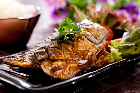 Grilled Saba fish with teriyaki sauce.の写真素材