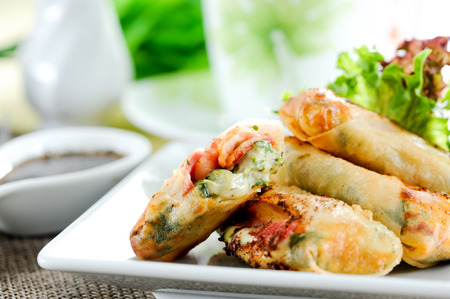 Bacon cheese springroll  for dinnerの写真素材