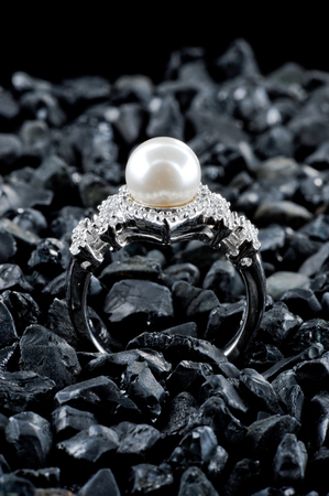 Collection of jewelry on black backgroundの写真素材