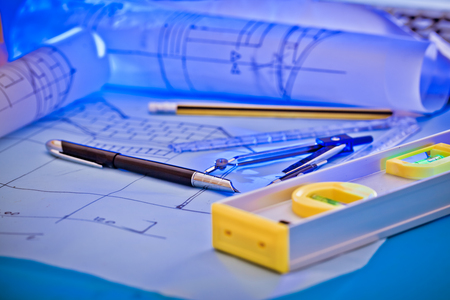 Architectural design and project blueprints drawingsの写真素材