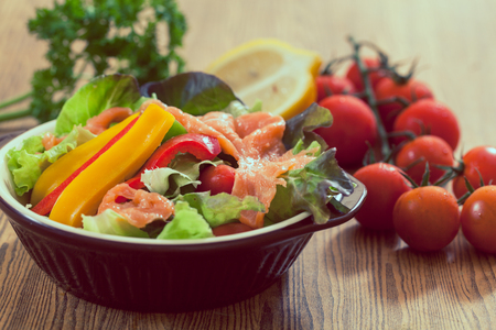 Smoked salmon salad, healthy foodの写真素材