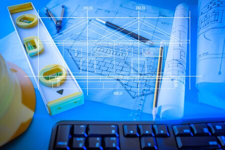 Architectural design and project blueprints drawingsの写真素材