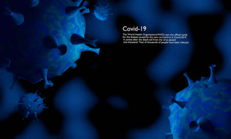 Coronavirus disease COVID-19 infection .Floating China pathogen respiratory influenza covid virus cells. 3D rendering.の写真素材