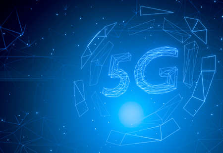 5G network digital hologram and internet  background.3D Rendering