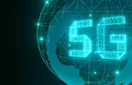 5G network digital hologram and internet  background.3D Renderingの写真素材