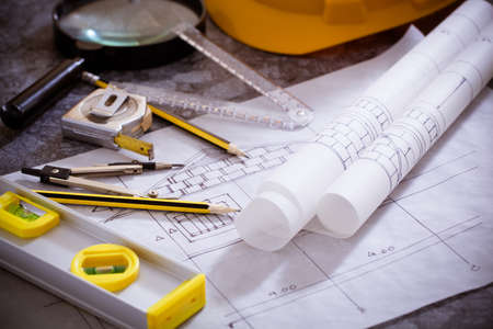 Architectural design and project blueprints drawingsの写真素材