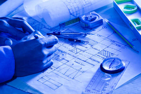 Architectural design and project blueprints drawings