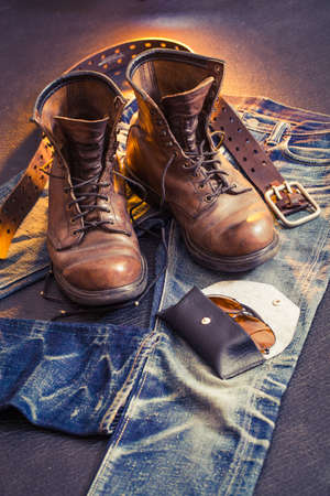Close up vintage workwear clothingの写真素材