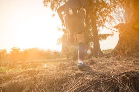 Trail running at the sunset