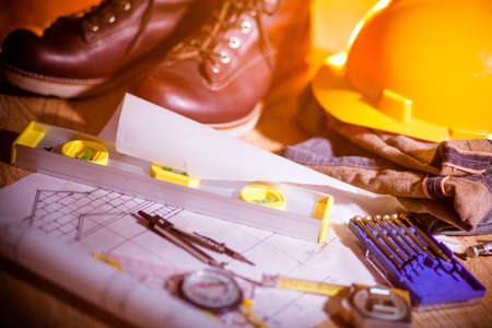 Close up workwear clothing and toolの写真素材