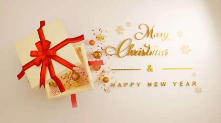 Christmas decoration gifts and bokeh background.3D rendering