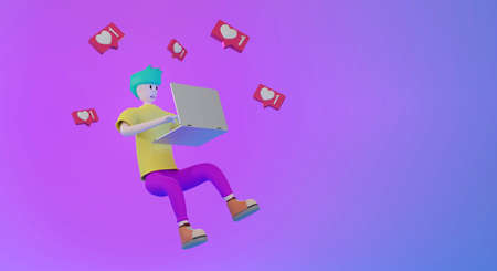 Cartoon character chatting social media concept.3D rendering