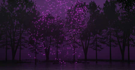 Tree  field with fog background with Velvet Violet in 2022 trendy color.3D renderingの写真素材