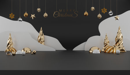 Merry Chrismas and Happy New Year banner with gift box  and decoration gifts background.3D renderingの写真素材