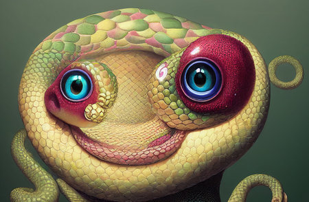 funny strange cartoon characters snake rubberの写真素材