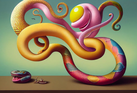 funny strange cartoon characters snake rubberの写真素材