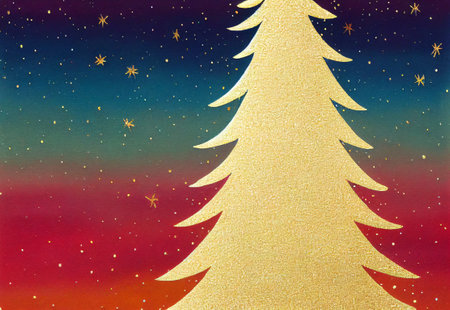 christmas tree on colorful background with stars and snowflakes.の写真素材