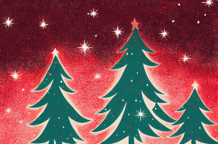 Christmas background with fir trees and snowflakes. Vector illustration.の写真素材