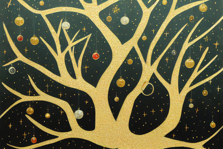 christmas tree with gold glitter on black background, christmas backgroundの写真素材