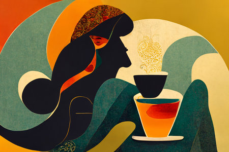 Silhouette of a woman with a cup of coffee in her hands.