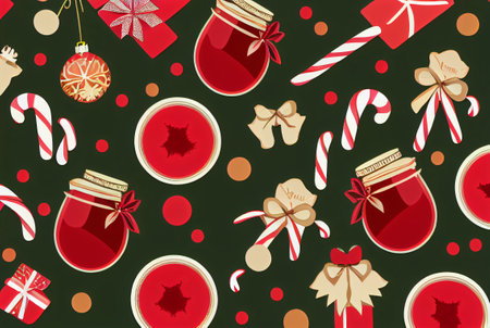 Seamless pattern with candy canes, christmas ornaments.の写真素材
