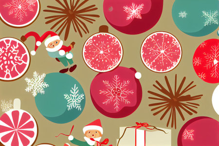 Seamless Christmas pattern with Santa Claus, gifts and snowflakesの写真素材