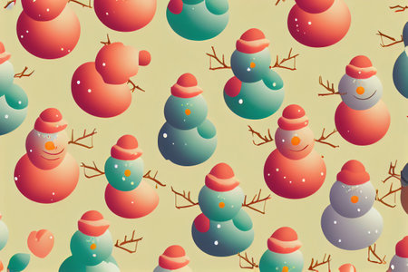 Seamless christmas pattern with snowman and snowflakesの写真素材