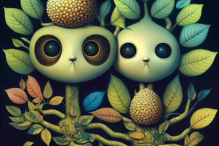 Cute characters on the tree. Illustration for children.の写真素材