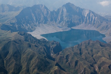 The crater of Mt. Pinatubo from the air in the Philippinesの写真素材