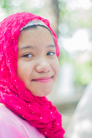 muslim Asian girl smilingの写真素材