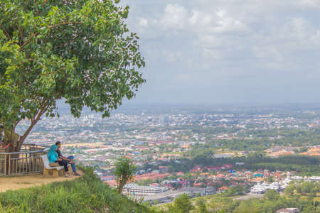 Thai couple at Hatyai city,Thailand top view on Kho hong Hillの写真素材