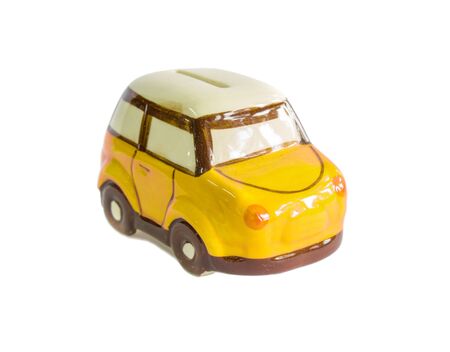 mini car piggy bank isolated on white backgroundの写真素材