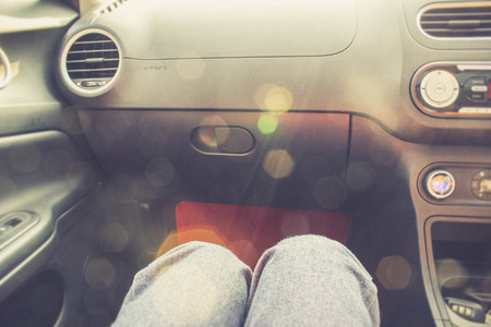 woman legs in carの写真素材